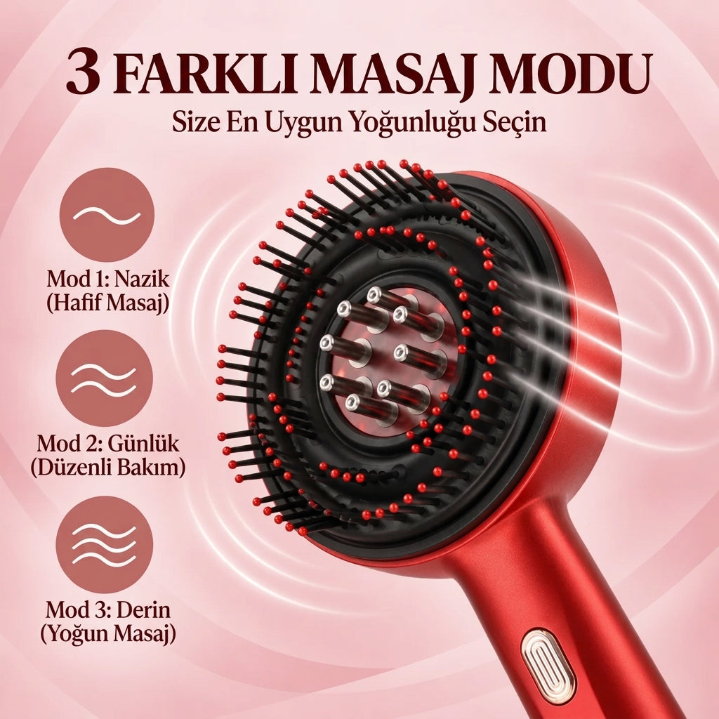 Redlly® Saç Derisi Masajlı Bakım Tarağı —Lazer Işığı + Serum Yağı Uyumlu